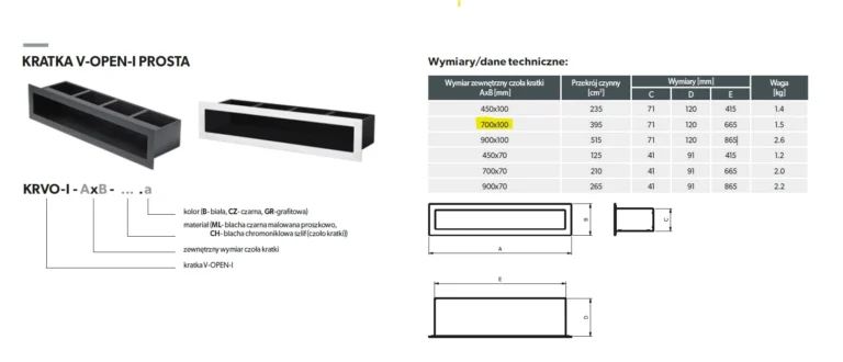 ventilacijska rešetka darco v open 700x100